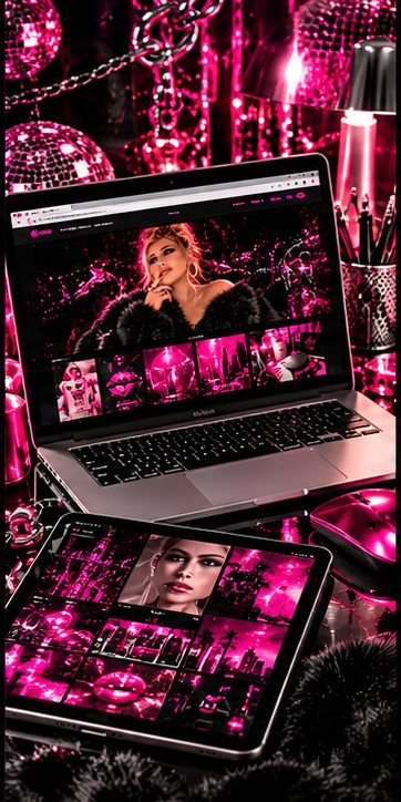 Small-business websites creative direction in hot pink, black, and chrome